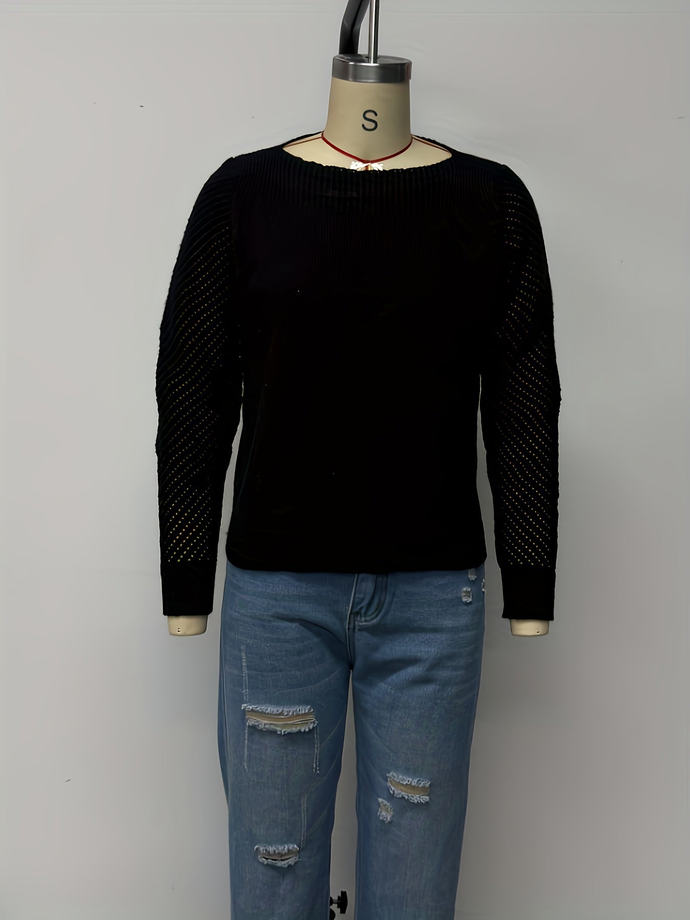 Rosamira | Women's Elegant Long Sleeve Knitted Sweater – Casual Hollow Knit Design