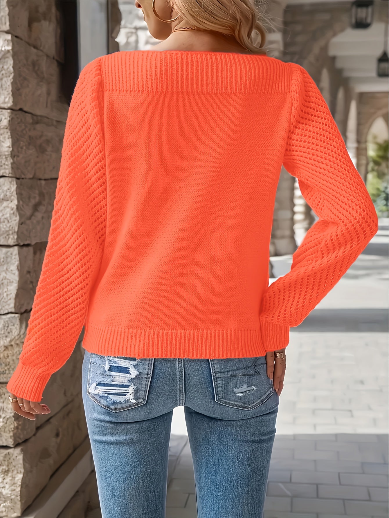 Rosamira | Women's Elegant Long Sleeve Knitted Sweater – Casual Hollow Knit Design