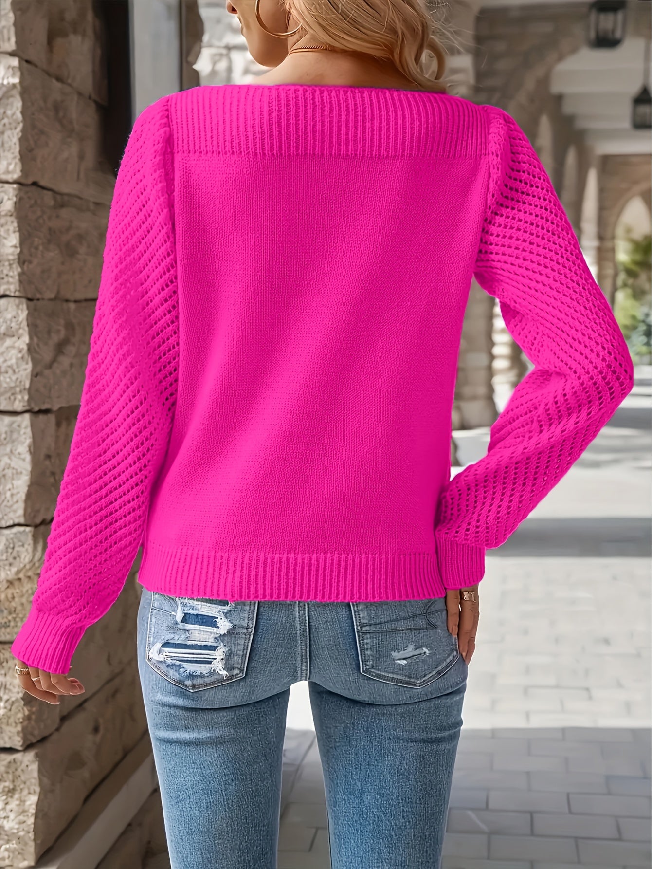 Rosamira | Women's Elegant Long Sleeve Knitted Sweater – Casual Hollow Knit Design