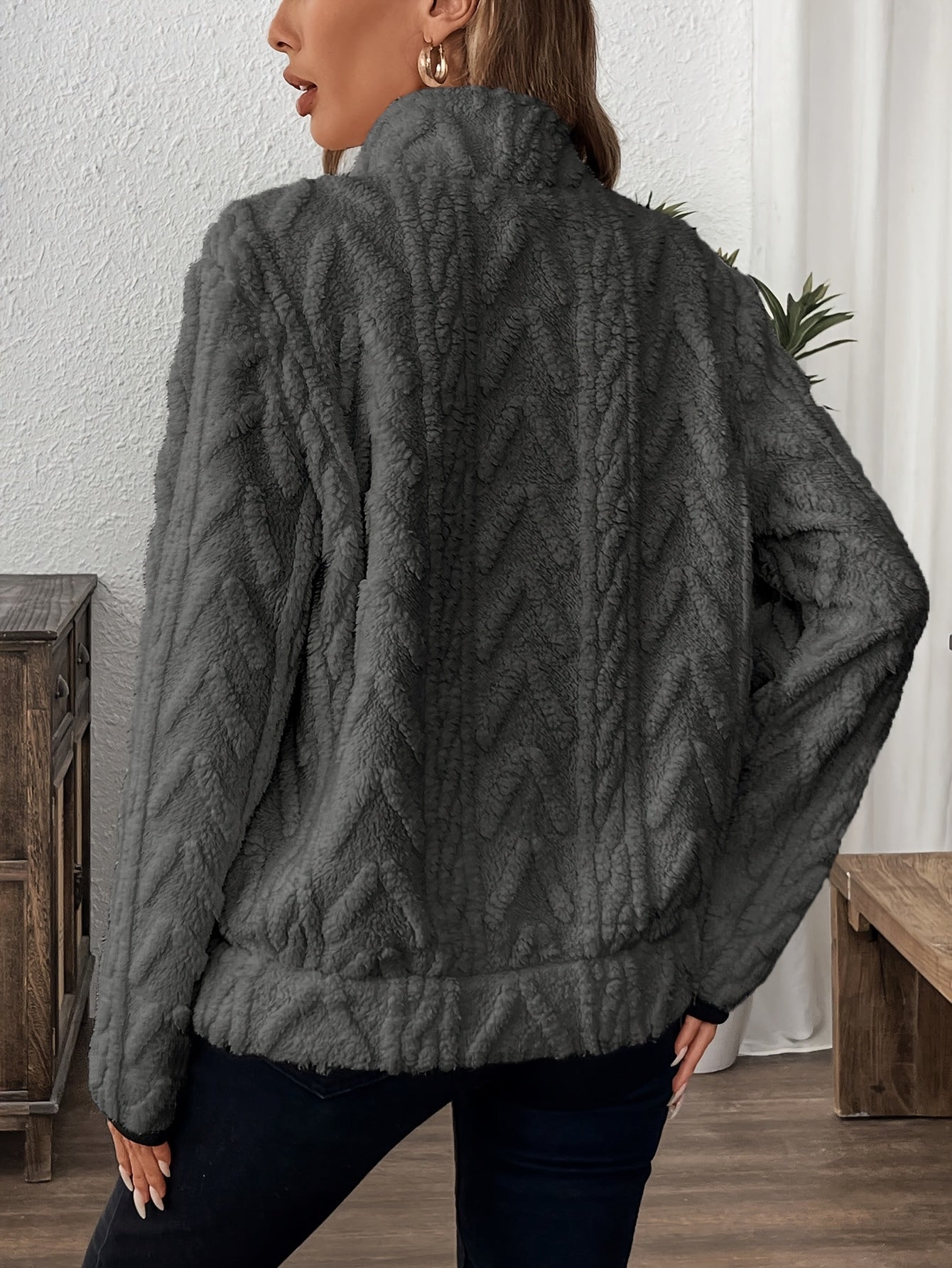 Evodia | Women's Fluffy Fabric Pullover Sweatshirt with Half Zip, Casual Long Sleeve Top