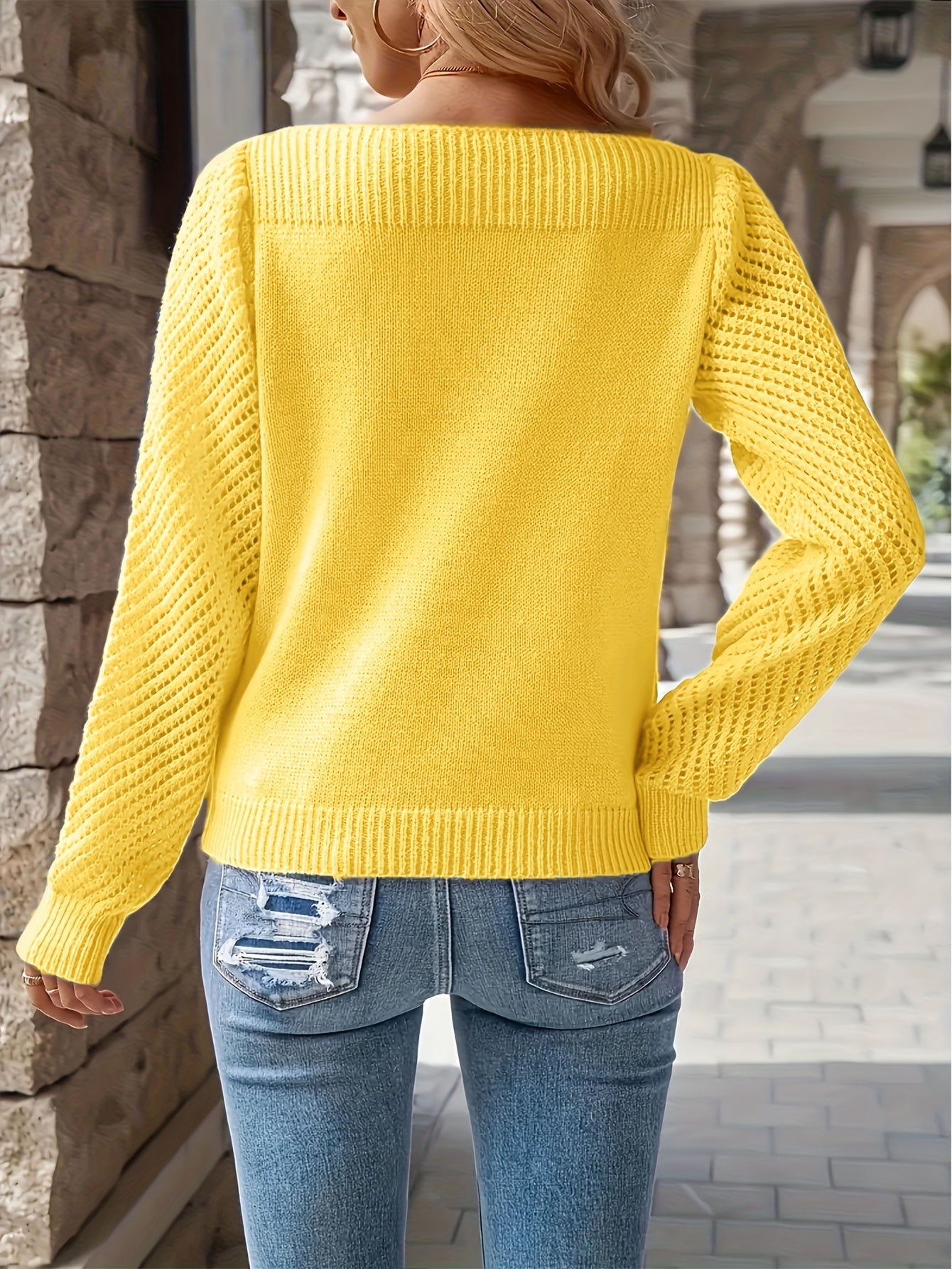Rosamira | Women's Elegant Long Sleeve Knitted Sweater – Casual Hollow Knit Design