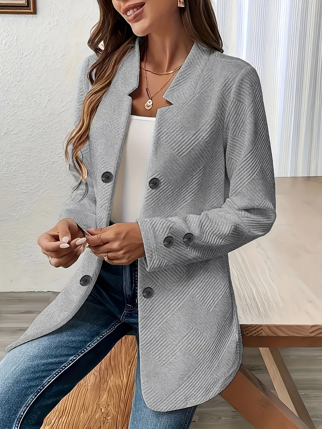 Sylaris | Women's Casual Long Cardigan Coat - Button Closure, Knitted Texture, Stylish Layering Piece