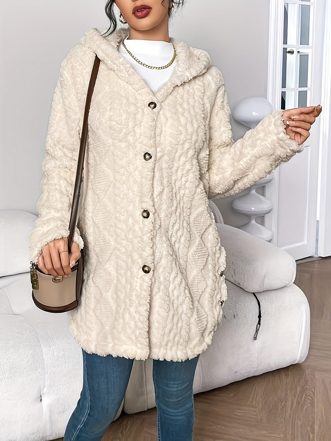 Palithra | Women's Cozy Long Hooded Cardigan – Relaxed Fit, Soft Faux Fur for Fall and Winter