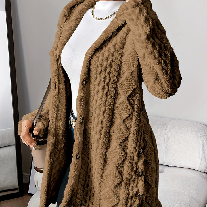 Palithra | Women's Cozy Long Hooded Cardigan – Relaxed Fit, Soft Faux Fur for Fall and Winter