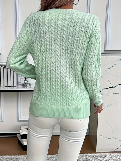 Valeris | Women's Cable Knit Round Neck Jumper – Elegant Plain Pullover, Soft and Perfect for Year-Round Wear