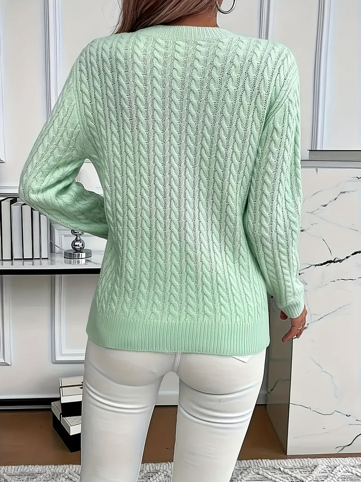 Valeris | Women's Cable Knit Round Neck Jumper – Elegant Plain Pullover, Soft and Perfect for Year-Round Wear