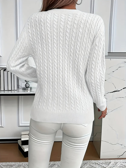 Valeris | Women's Cable Knit Round Neck Jumper – Elegant Plain Pullover, Soft and Perfect for Year-Round Wear